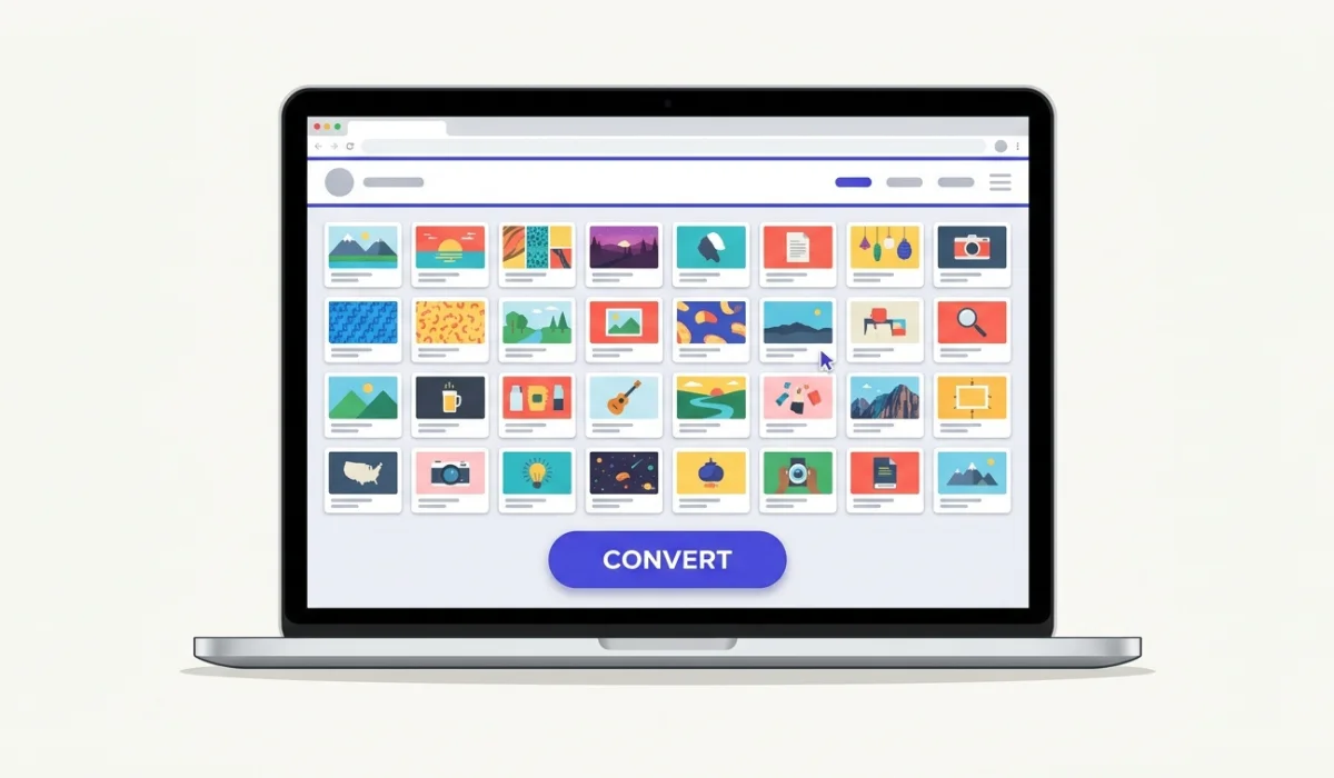 Dozens of images loaded into a batch converter in a web browser