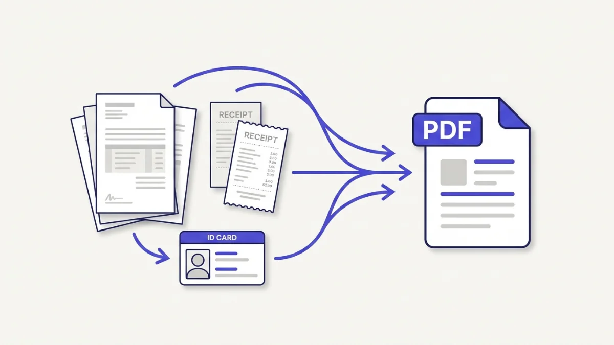 A scanned multi-page document and an application bundle assembled into one PDF
