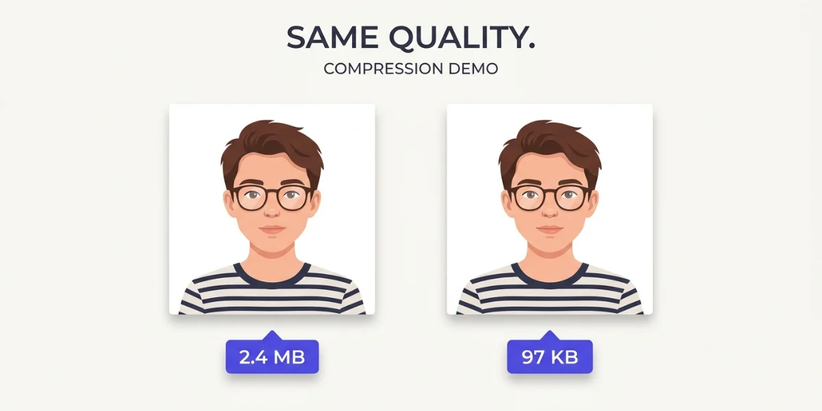 Before and after: a 2.4MB photo compressed to 97KB with no visible difference