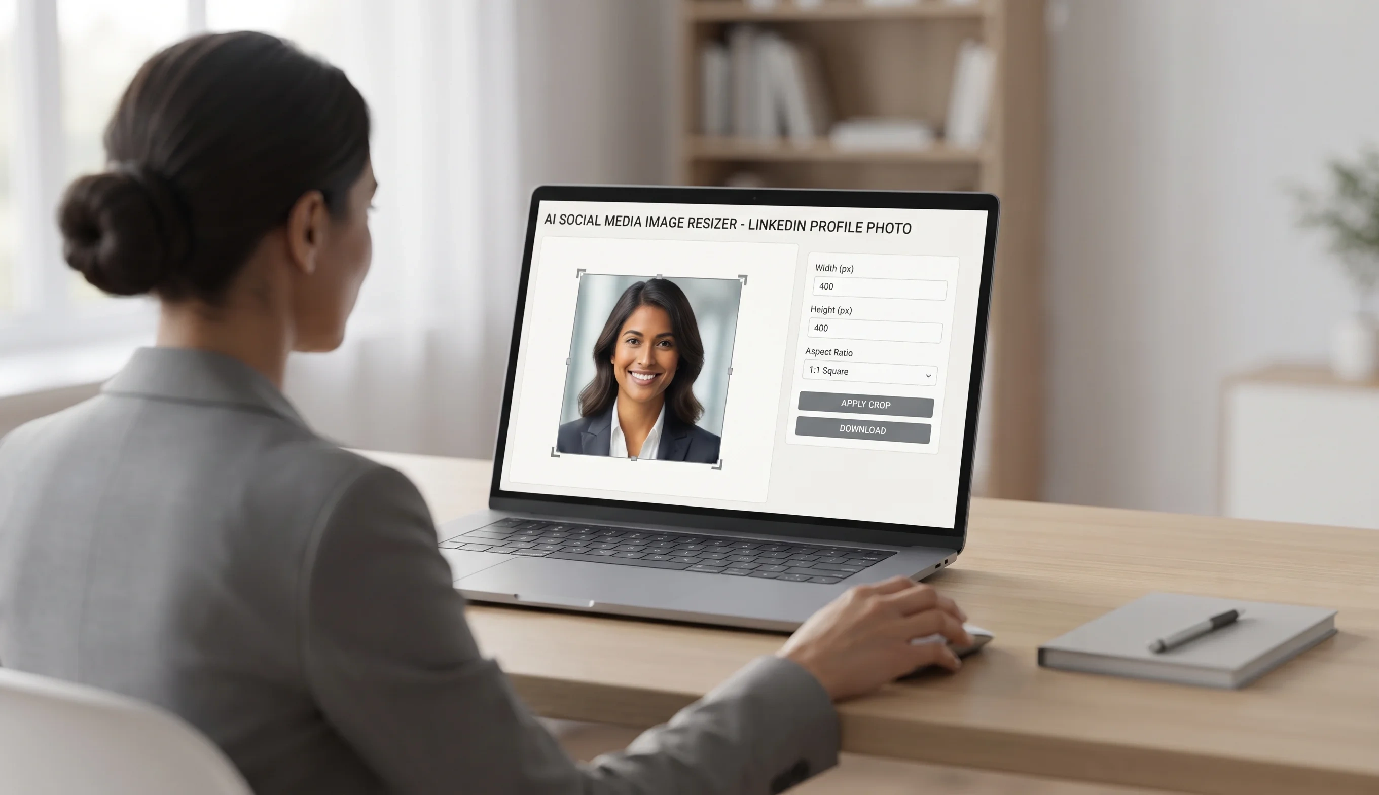 Resizing a photo to LinkedIn dimensions in a browser tool