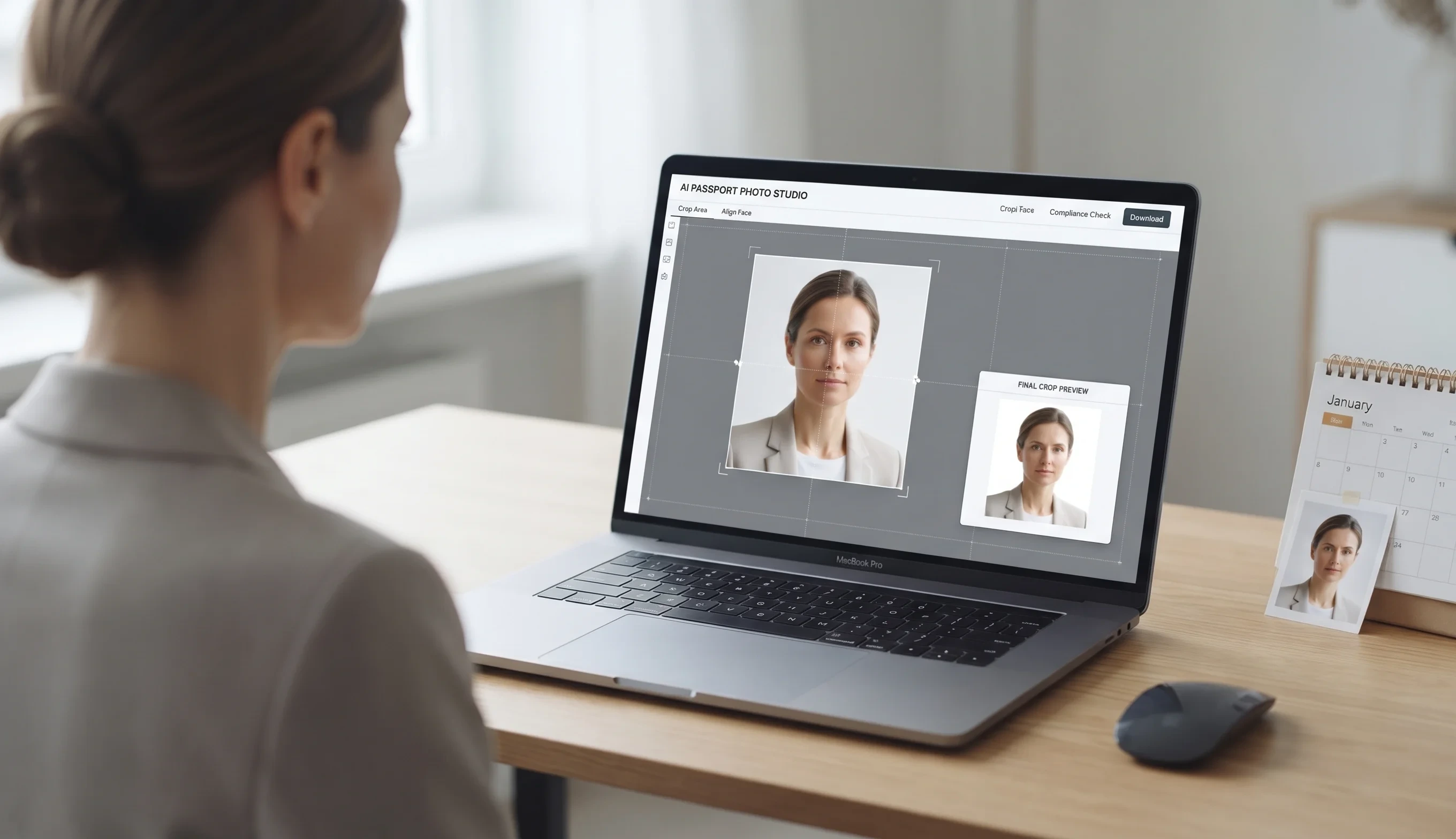 Cropping a photo to the correct passport size in a browser tool