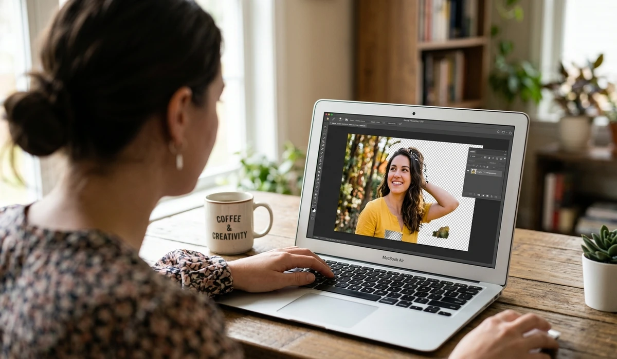 The AI background remover cutting a subject out of a photo in a browser
